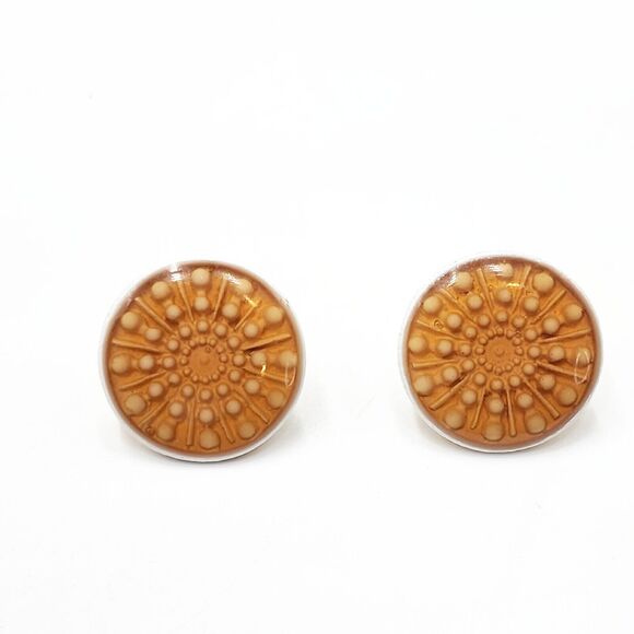 Vintage 1960s ART Arthur Pepper Orange Enamel Sun Burst Mod Earrings Button Gogo - Picture 1 of 5